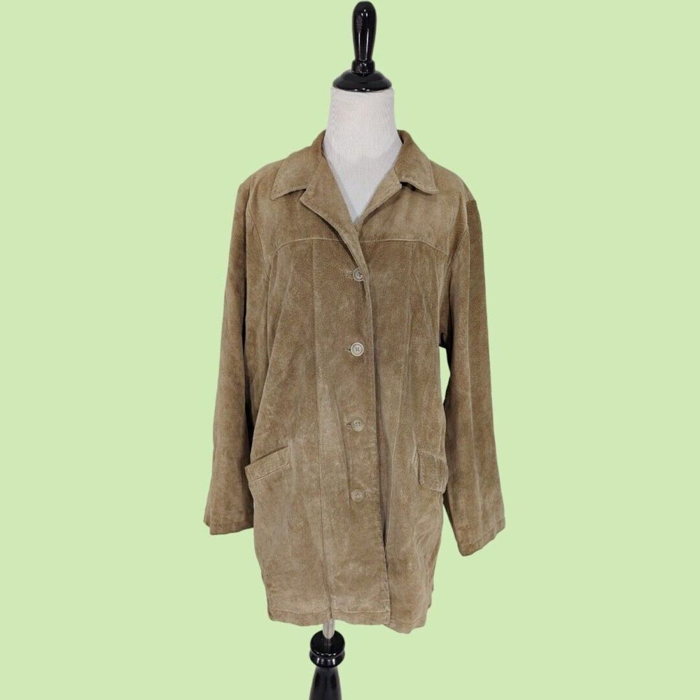 Eddie Bauer Seattle Suede Washable Leather Jacket L Light‎ Brown Tan